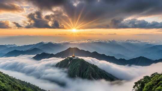 中国风景祖国风光航拍山脉日出云海延时