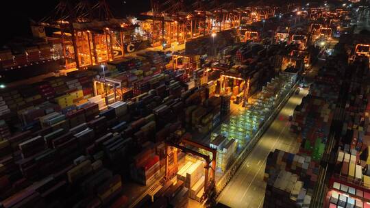 货运集装箱港口夜景航拍
