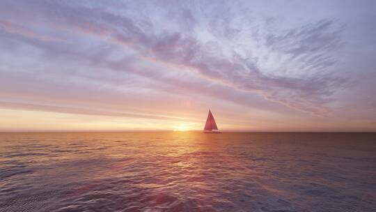 海洋落日夕阳孤帆远景自然风景视频素材模板下载