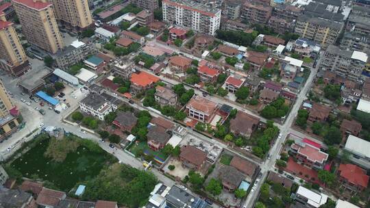 航拍福建莆田市高楼 车流