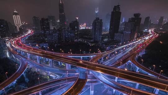上海_延安东路高架桥_夜景车流延时4K视频素材模板下载