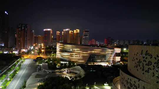 航拍泉州中央商务区场馆泉州夜景