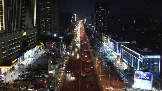 城市夜景拥堵交通长沙万家丽高架桥航拍