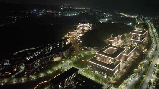 深圳光明校区中山大学夜景航拍学校建筑风光