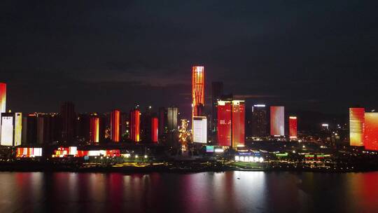 湖南长沙湘江金融中心北辰三角洲城市夜景视频素材模板下载