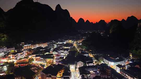 广西桂林阳朔西街夜景航拍