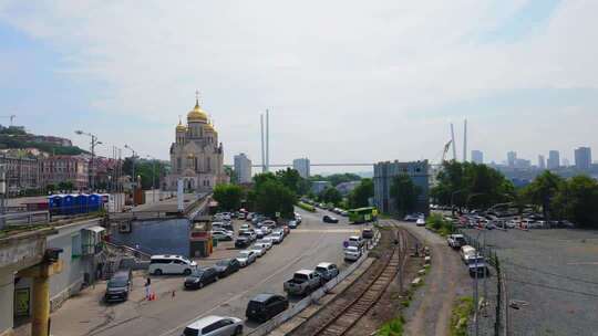俄罗斯海参崴城市空镜人群延时