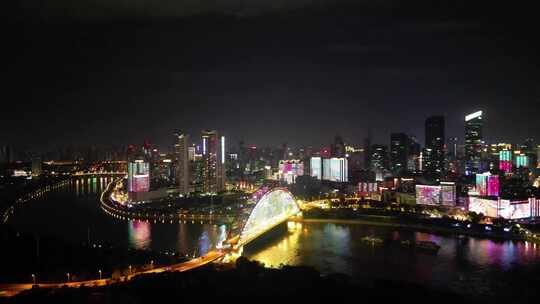 湖北武汉夜景武汉晴川桥夜景航拍