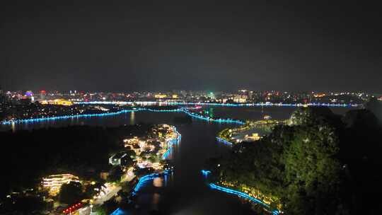 广东肇庆星湖七星岩5A景区夜景航拍