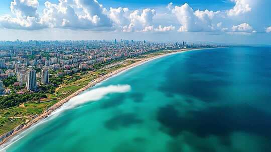 城市海岸鸟瞰全景