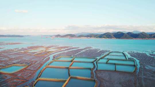 宁波宁海西店镇退潮滩涂海滩风景航拍