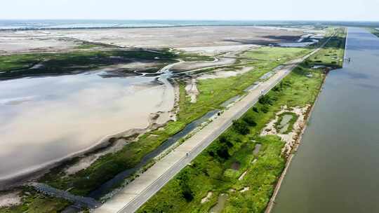 航拍盐城黄海滩涂湿地风光