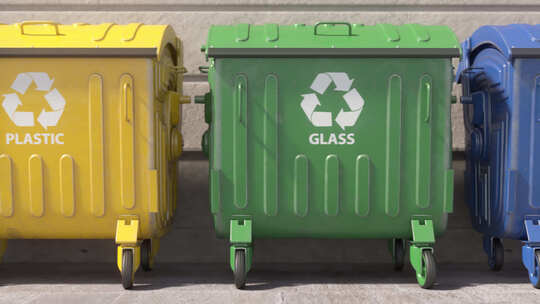 回收不同颜色的垃圾箱进行垃圾分类生态绿色视频素材模板下载