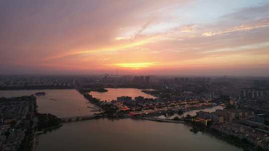 城市夕阳晚霞火烧云夜景降临山东聊城视频素材模板下载