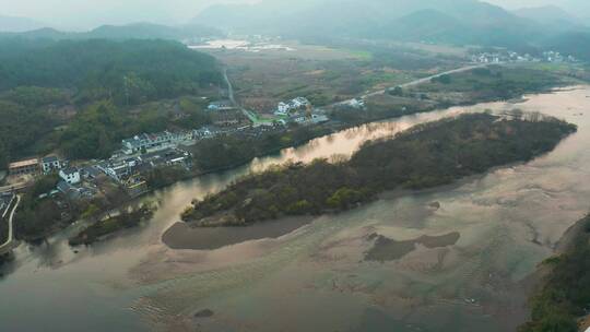 安徽省宣城市桃花潭景区夕阳航拍