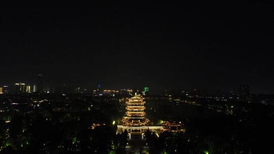 航拍山东济南大明湖景区夜景