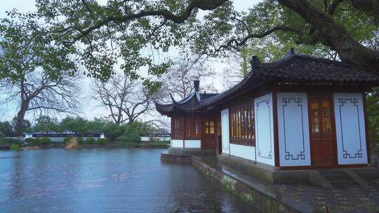 杭州西湖郭庄雨天风景