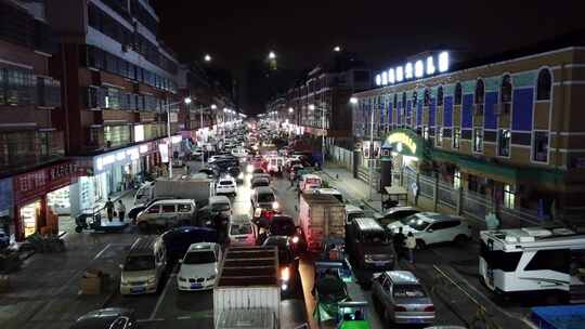 义乌北下朱村道路夜景航拍