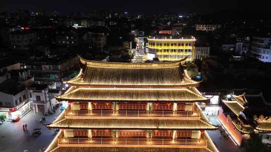 广东潮州古城广济门城楼夜景航拍