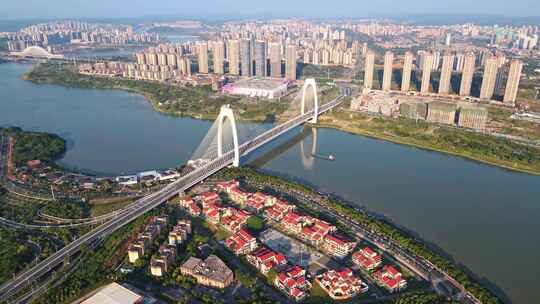 南宁青山大桥邕江城市风光航拍视频素材