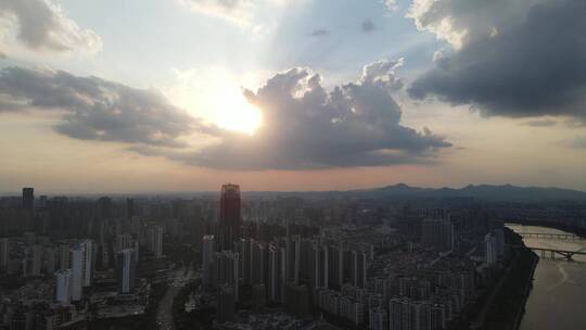 航拍大自然日落晚霞夕阳西下