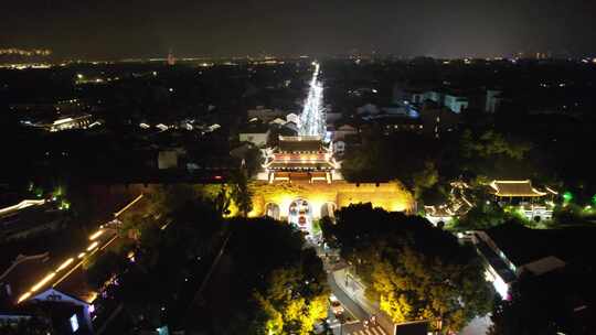 江苏苏州山塘街夜景灯光航拍