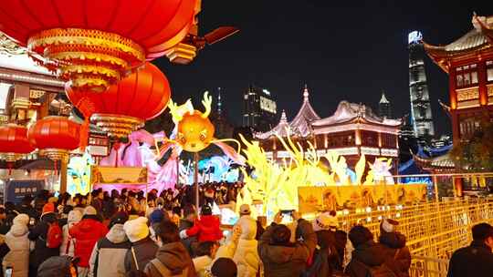 上海豫园灯会城隍庙夜景人流量游客旅游