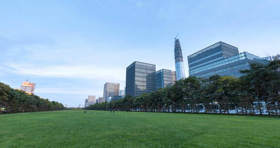 天津滨海新区中心商务区在傍晚的延时