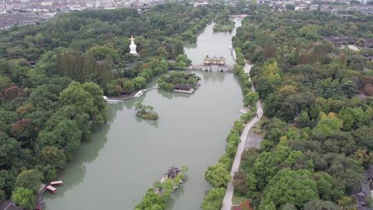 航拍扬州瘦西湖江南园林五亭桥特写