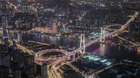 上海南浦大桥夜景航拍