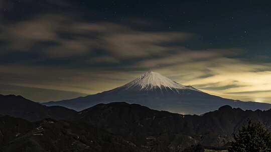 富士山的延时风景星空拍摄