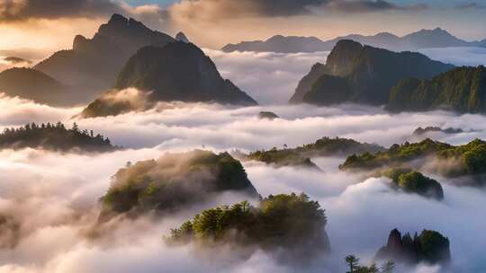 山峦云海日出美景