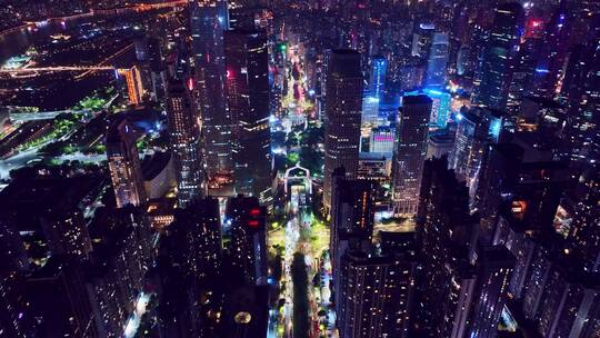 珠江新城夜景航拍视频素材模板下载