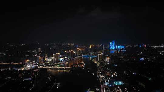 福州夜景航拍闽江之心中洲岛夜晚城市风光