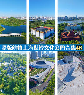 竖版实时航拍上海世博文化公园合集4k