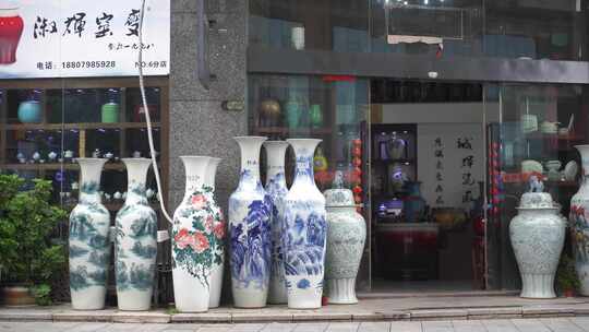 景德镇陶瓷商店门口花瓶视频素材模板下载