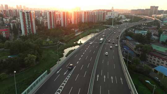 航拍城市交通 城市立交桥 高架桥 交通车流