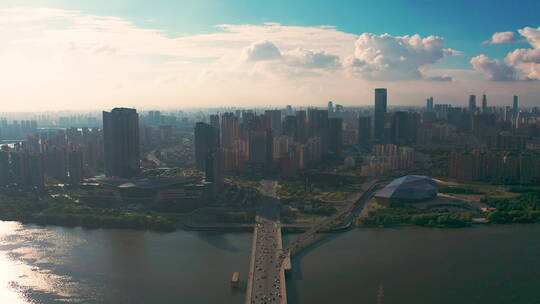 辽宁沈阳夏季浑河城市风光航拍