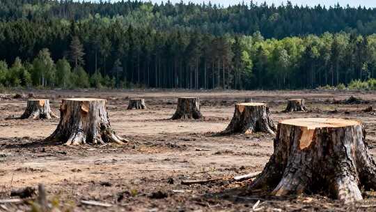森林砍伐后残留的树桩场景