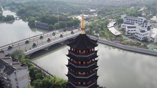 航拍江苏泰州城市建筑景观天际线