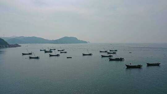 中国大连海岛海边渔船航拍
