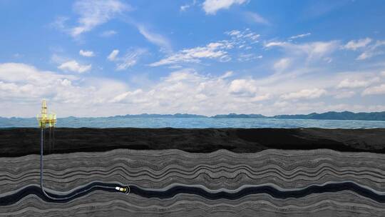 海上钻井采油平台钻探动画海剖面 海水断面