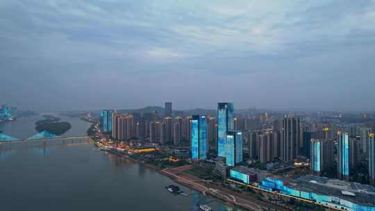 中国长沙城市夜景航拍