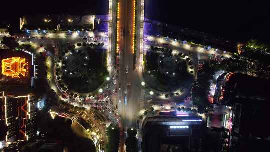 广西桂林解放大桥夜景航拍视频素材模板下载