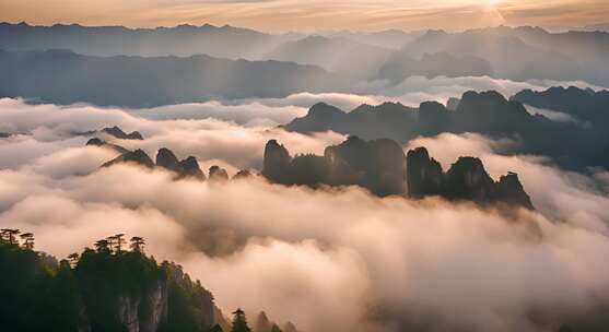 张家界山峰云海山脉日出风景云雾大自然奇峰