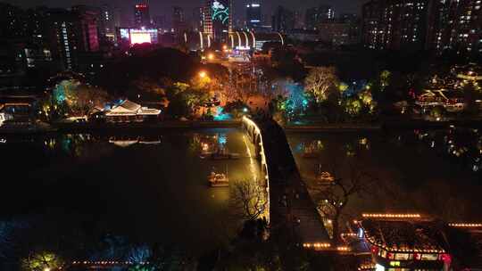 杭州拱墅区拱宸桥历史街区元宵灯会夜景航拍