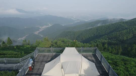 杭州富阳安顶山观景平台帐篷露营航拍