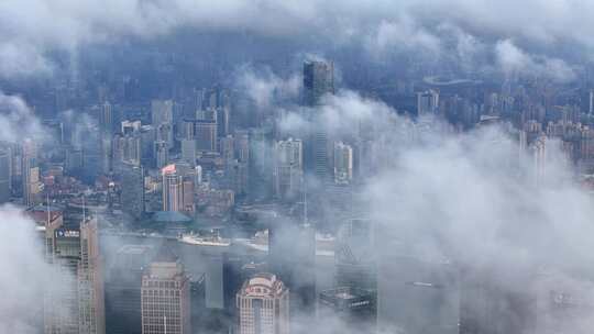 上海平流雾  云雾中的上海城市风景