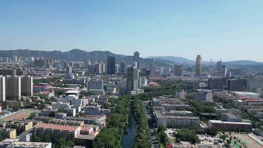 航拍济南城市天际线济南大景济南全景