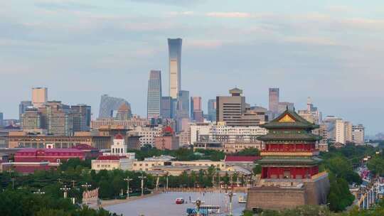 北京前门城楼与CBD日转夜亮灯